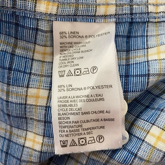 Tommy Bahama Shirt Mens Large Blue Plaid Linen Blend Long Sleeve Logo - Picture 5 of 9